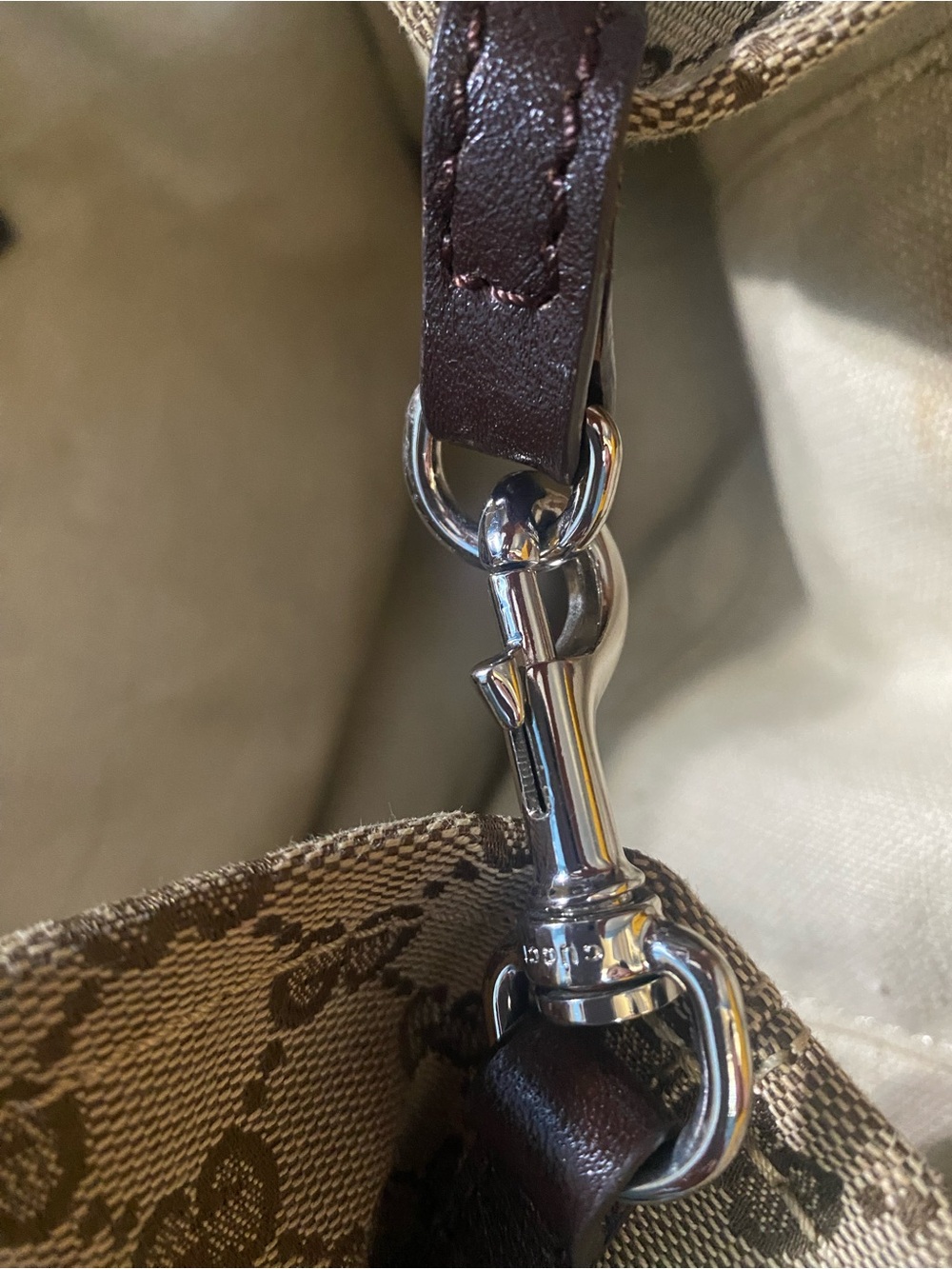 Gucci Beige Monogram Two Shoulder Bag Strap with Dark Brown Leather Trim - Picture 9 of 15